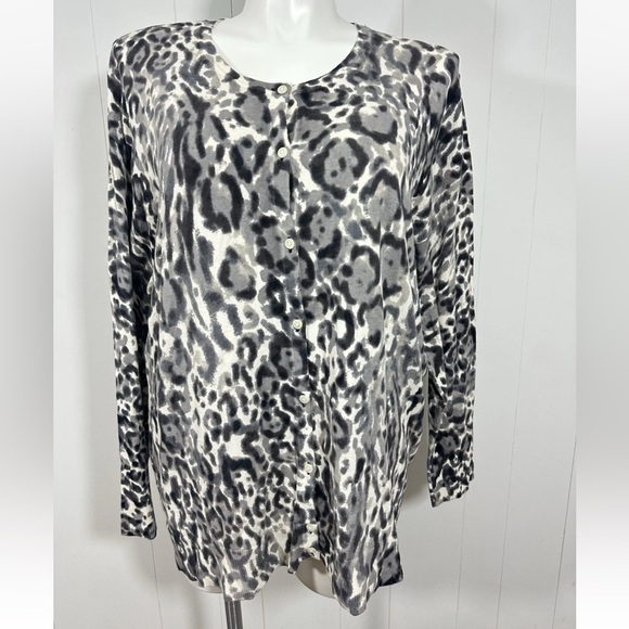 NWT Merona Animal Print Ultimate Cardigan Black White Lightweight Stretch Sz 4X - Picture 1 of 12